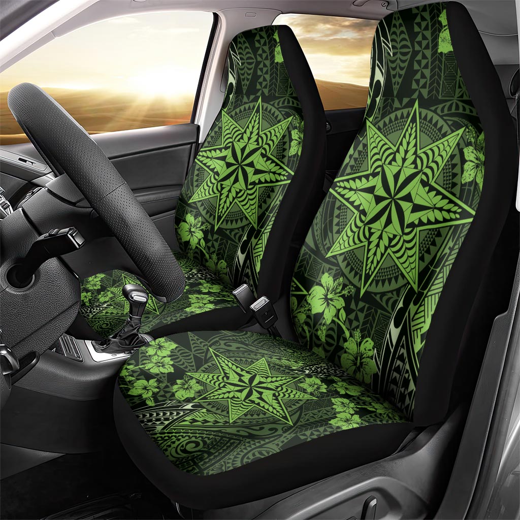 Vintage Tonga Tribal Ngatu Pattern Car Seat Cover With Pacific Floral Lime Green Art LT9 - Polynesian Pride