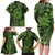 Vintage Tonga Tribal Ngatu Pattern Family Matching Long Sleeve Bodycon Dress and Hawaiian Shirt With Pacific Floral Lime Green Art