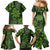 Vintage Tonga Tribal Ngatu Pattern Family Matching Mermaid Dress and Hawaiian Shirt With Pacific Floral Lime Green Art