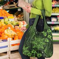 Vintage Tonga Tribal Ngatu Pattern Grocery Bag With Pacific Floral Lime Green Art LT9 - Polynesian Pride