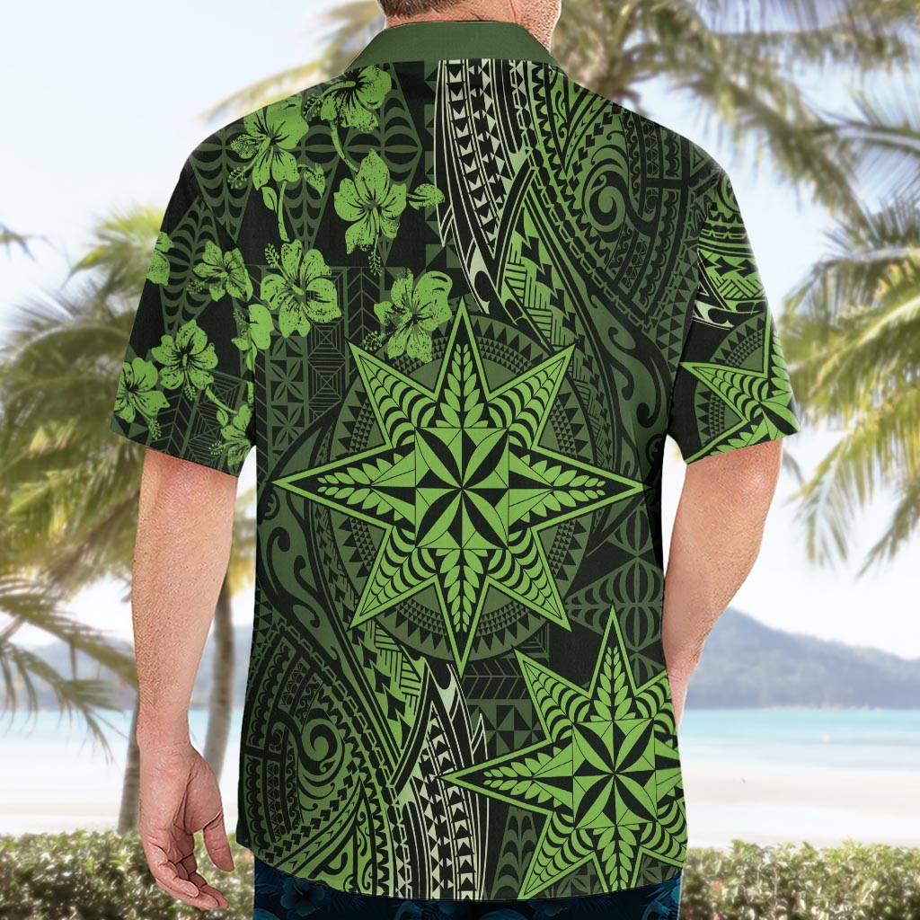 Vintage Tonga Tribal Ngatu Pattern Hawaiian Shirt With Pacific Floral Lime Green Art LT9 - Polynesian Pride