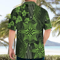 Vintage Tonga Tribal Ngatu Pattern Hawaiian Shirt With Pacific Floral Lime Green Art LT9 - Polynesian Pride