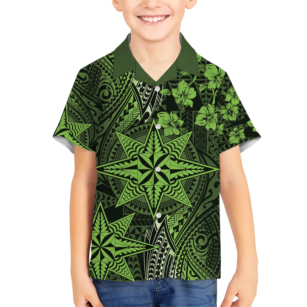 Vintage Tonga Tribal Ngatu Pattern Hawaiian Shirt With Pacific Floral Lime Green Art LT9 - Polynesian Pride