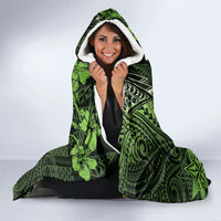 Vintage Tonga Tribal Ngatu Pattern Hooded Blanket With Pacific Floral Lime Green Art LT9 - Polynesian Pride