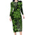 Vintage Tonga Tribal Ngatu Pattern Long Sleeve Bodycon Dress With Pacific Floral Lime Green Art