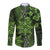 Vintage Tonga Tribal Ngatu Pattern Long Sleeve Button Shirt With Pacific Floral Lime Green Art