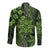 Vintage Tonga Tribal Ngatu Pattern Long Sleeve Button Shirt With Pacific Floral Lime Green Art