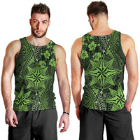 Vintage Tonga Tribal Ngatu Pattern Men Tank Top With Pacific Floral Lime Green Art LT9 - Polynesian Pride