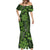 Vintage Tonga Tribal Ngatu Pattern Mermaid Dress With Pacific Floral Lime Green Art