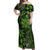 Vintage Tonga Tribal Ngatu Pattern Off Shoulder Maxi Dress With Pacific Floral Lime Green Art