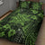 Vintage Tonga Tribal Ngatu Pattern Quilt Bed Set With Pacific Floral Lime Green Art