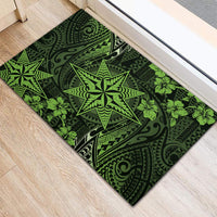 Vintage Tonga Tribal Ngatu Pattern Rubber Doormat With Pacific Floral Lime Green Art LT9 - Polynesian Pride
