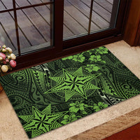 Vintage Tonga Tribal Ngatu Pattern Rubber Doormat With Pacific Floral Lime Green Art LT9 - Polynesian Pride