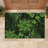 Vintage Tonga Tribal Ngatu Pattern Rubber Doormat With Pacific Floral Lime Green Art LT9 - Polynesian Pride