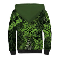 Vintage Tonga Tribal Ngatu Pattern Sherpa Hoodie With Pacific Floral Lime Green Art LT9 - Polynesian Pride