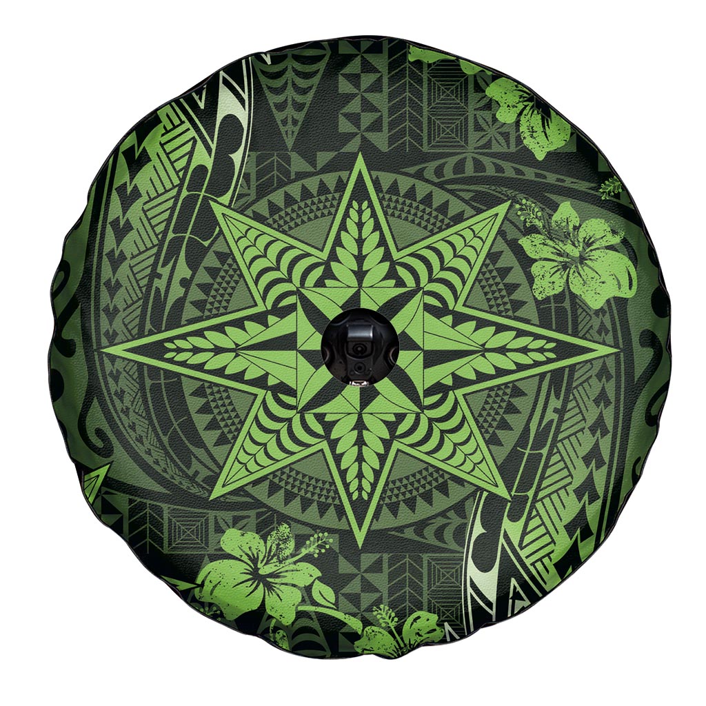 Vintage Tonga Tribal Ngatu Pattern Spare Tire Cover With Pacific Floral Lime Green Art LT9 - Polynesian Pride