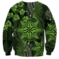 Vintage Tonga Tribal Ngatu Pattern Sweatshirt With Pacific Floral Lime Green Art LT9 - Polynesian Pride