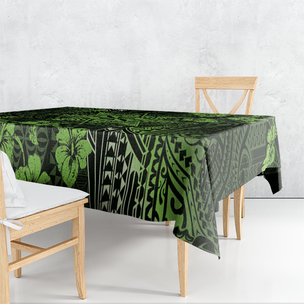 Vintage Tonga Tribal Ngatu Pattern Tablecloth With Pacific Floral Lime Green Art LT9 - Polynesian Pride