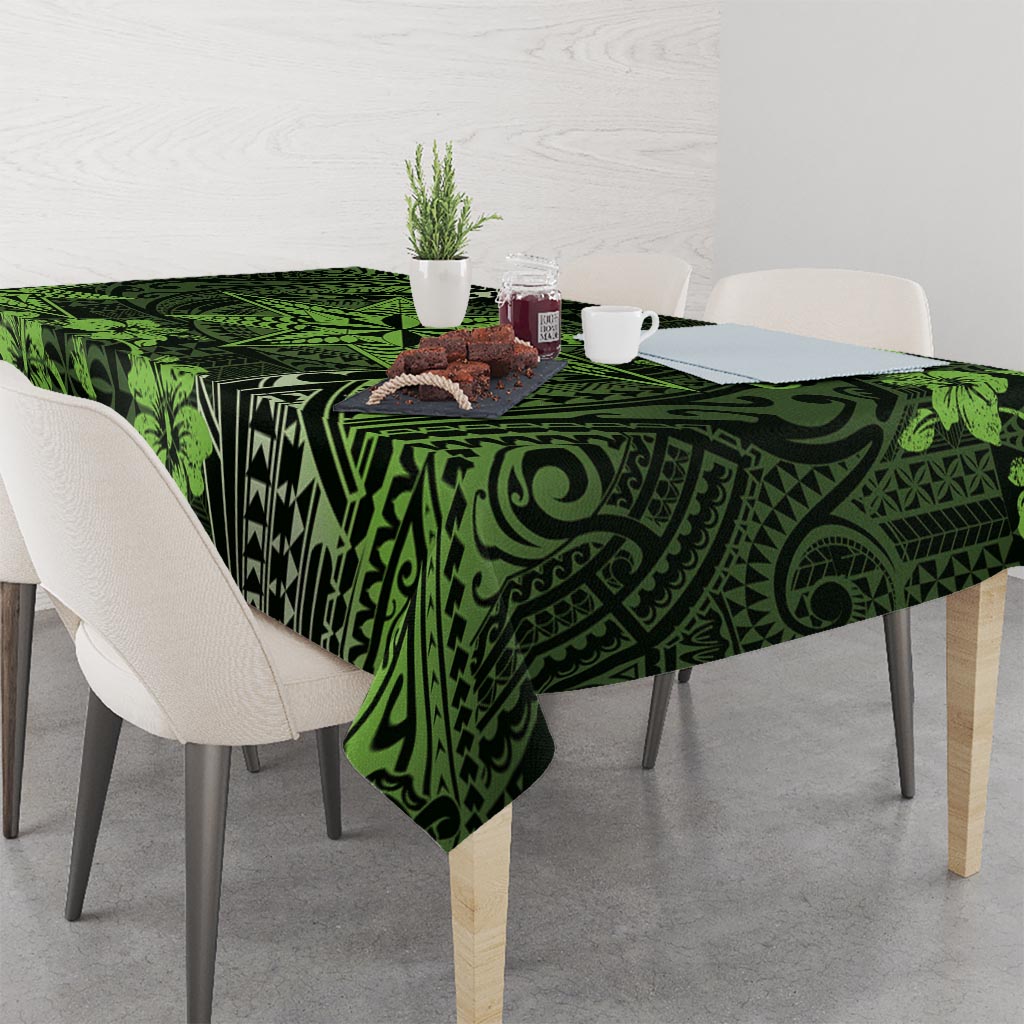 Vintage Tonga Tribal Ngatu Pattern Tablecloth With Pacific Floral Lime Green Art LT9 - Polynesian Pride