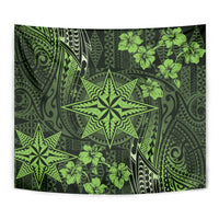 Vintage Tonga Tribal Ngatu Pattern Tapestry With Pacific Floral Lime Green Art