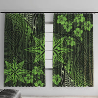 Vintage Tonga Tribal Ngatu Pattern Window Curtain With Pacific Floral Lime Green Art LT9 With Hooks Lime Green - Polynesian Pride