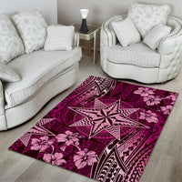 Vintage Tonga Tribal Ngatu Pattern Area Rug With Pacific Floral Pink Art