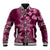 Vintage Tonga Tribal Ngatu Pattern Baseball Jacket With Pacific Floral Pink Art