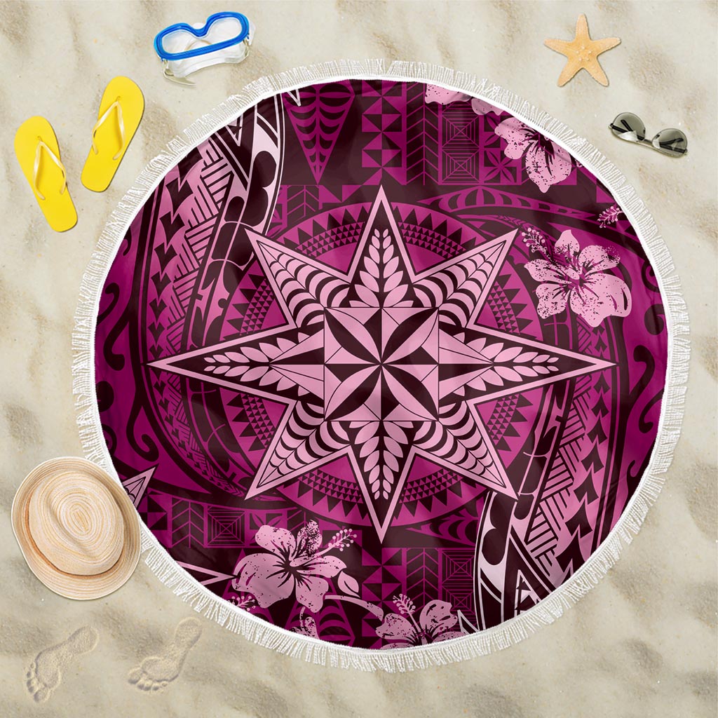 Vintage Tonga Tribal Ngatu Pattern Beach Blanket With Pacific Floral Pink Art LT9 One Size 150cm Pink - Polynesian Pride