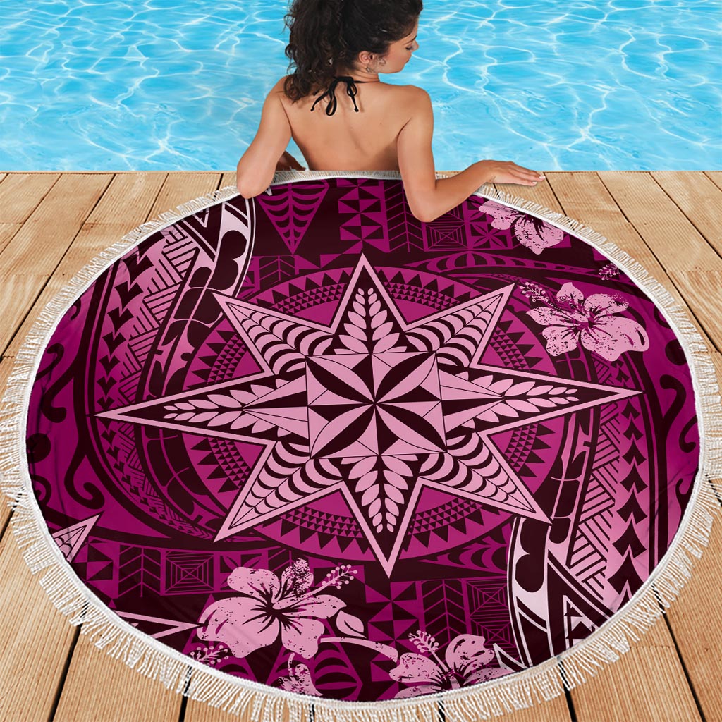 Vintage Tonga Tribal Ngatu Pattern Beach Blanket With Pacific Floral Pink Art LT9 - Polynesian Pride