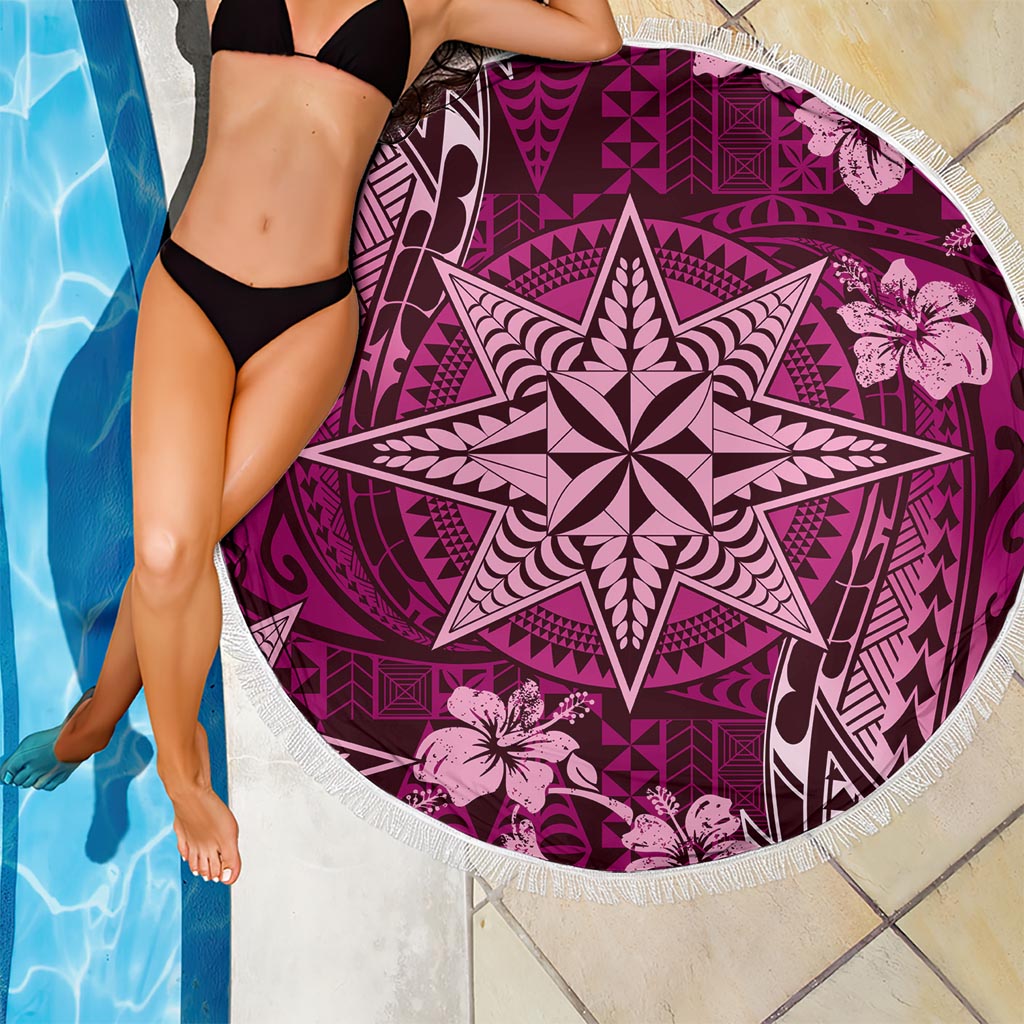 Vintage Tonga Tribal Ngatu Pattern Beach Blanket With Pacific Floral Pink Art LT9 - Polynesian Pride