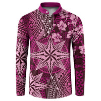 Vintage Tonga Tribal Ngatu Pattern Button Sweatshirt With Pacific Floral Pink Art LT9 Pink - Polynesian Pride