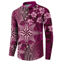 Vintage Tonga Tribal Ngatu Pattern Button Sweatshirt With Pacific Floral Pink Art LT9 - Polynesian Pride