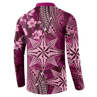 Vintage Tonga Tribal Ngatu Pattern Button Sweatshirt With Pacific Floral Pink Art LT9 - Polynesian Pride