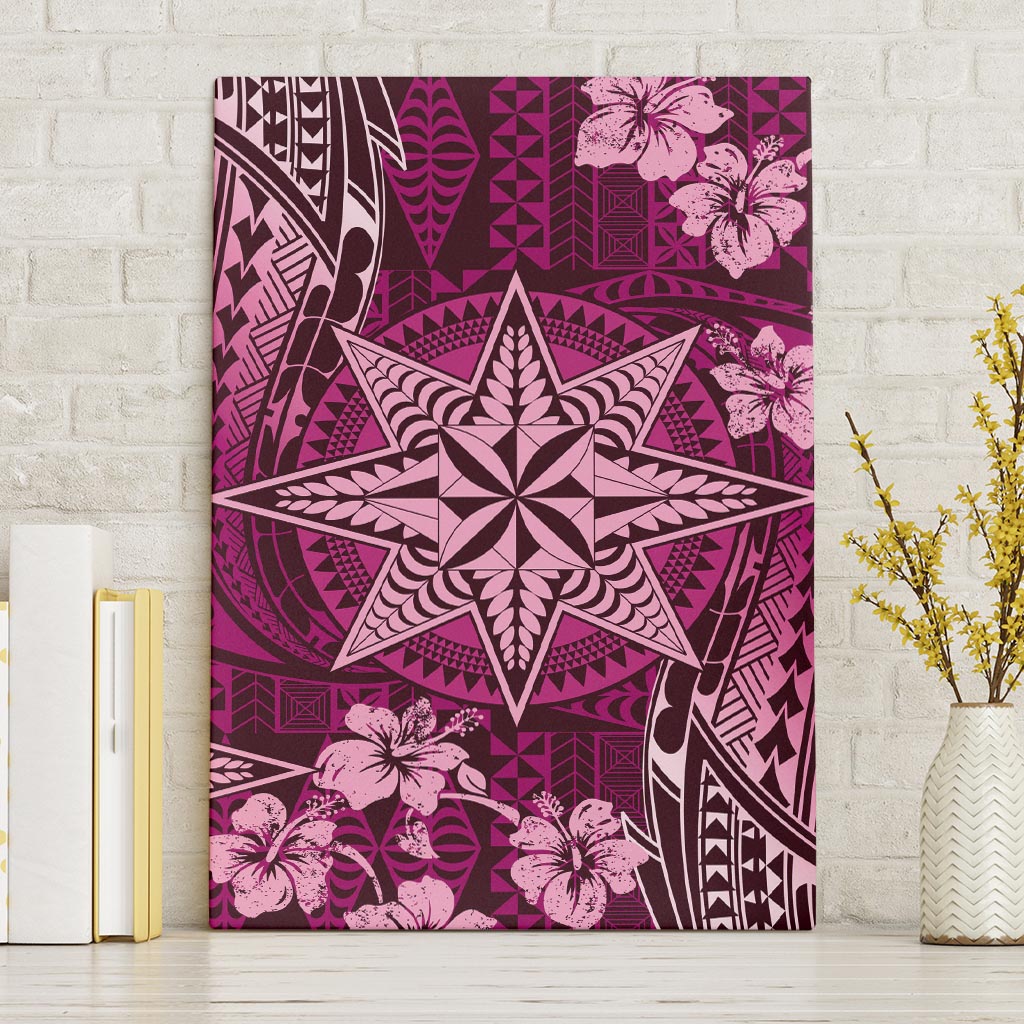 Vintage Tonga Tribal Ngatu Pattern Canvas Wall Art With Pacific Floral Pink Art LT9 Without Frame Pink - Polynesian Pride