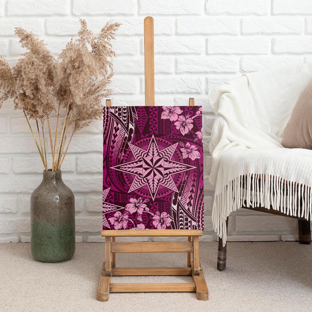 Vintage Tonga Tribal Ngatu Pattern Canvas Wall Art With Pacific Floral Pink Art LT9 - Polynesian Pride