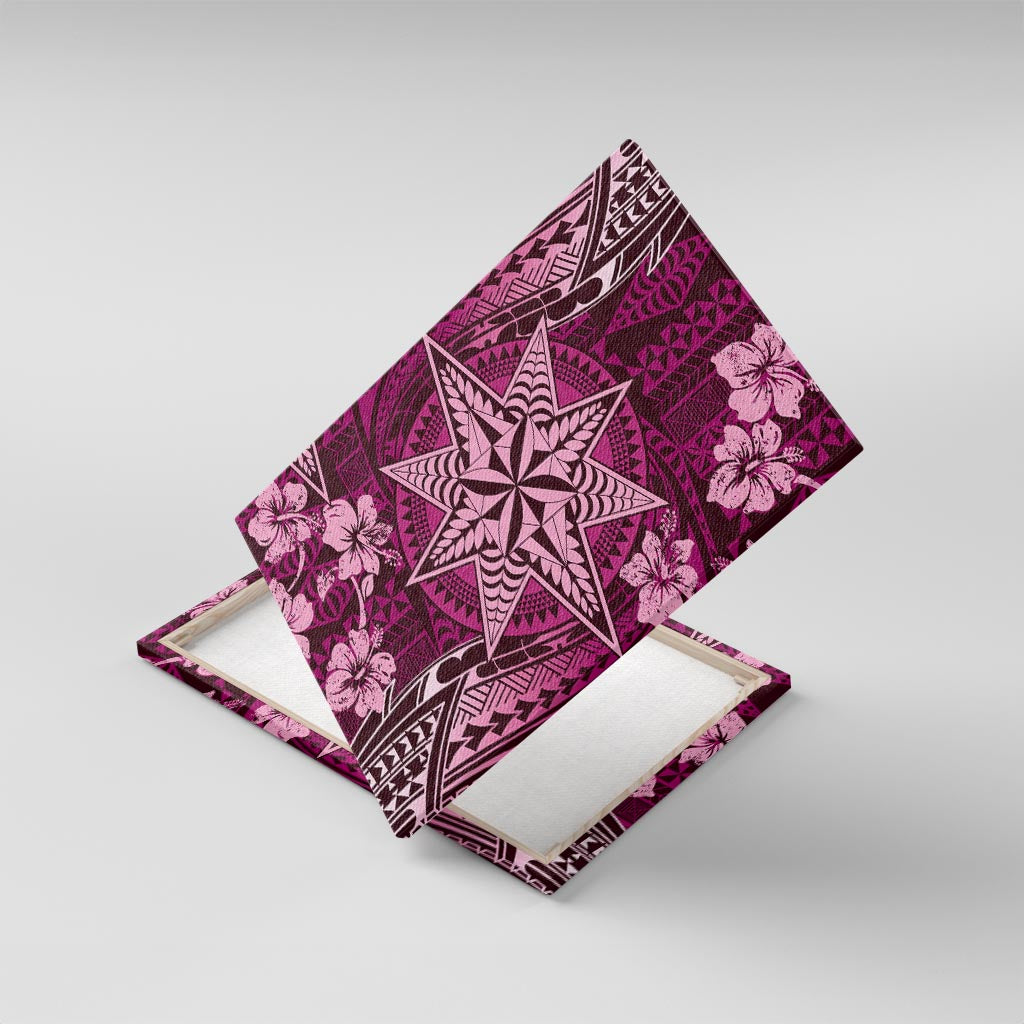 Vintage Tonga Tribal Ngatu Pattern Canvas Wall Art With Pacific Floral Pink Art LT9 With Frame Pink - Polynesian Pride