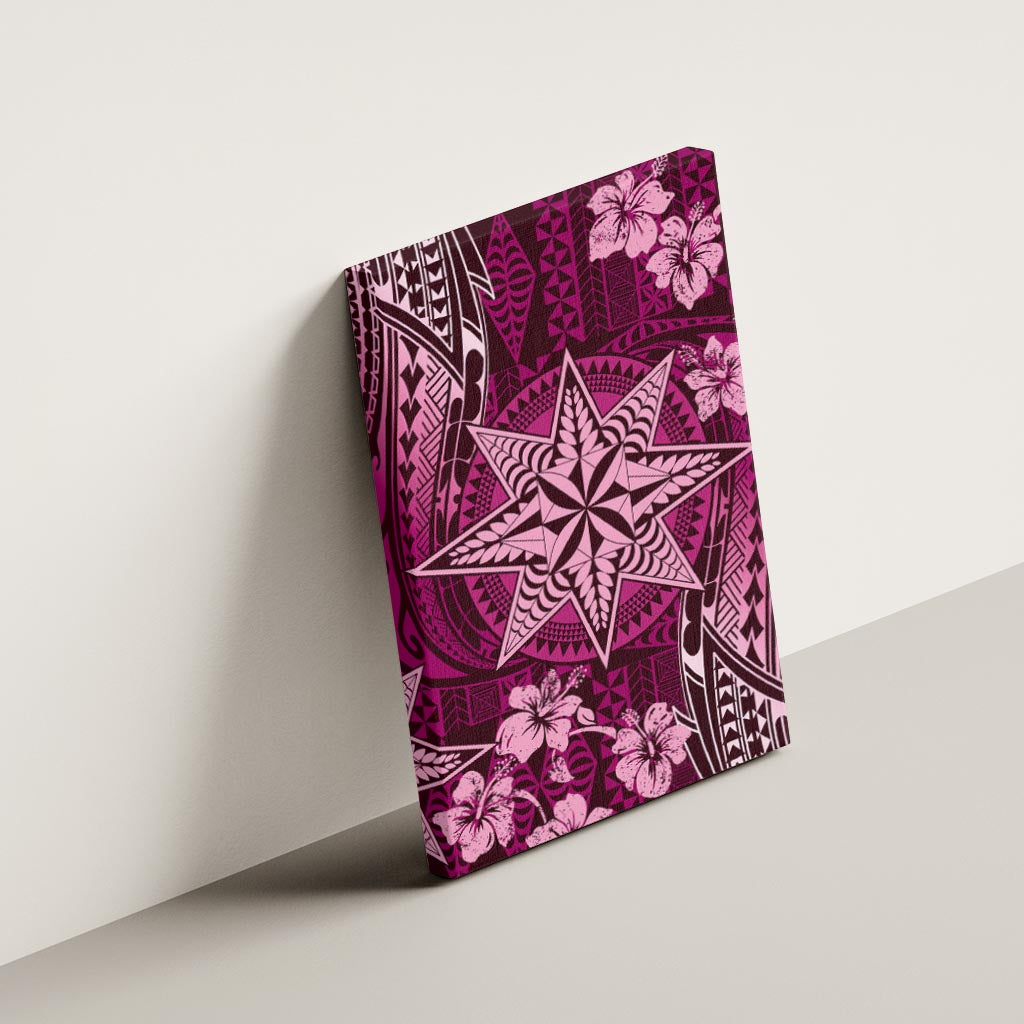 Vintage Tonga Tribal Ngatu Pattern Canvas Wall Art With Pacific Floral Pink Art LT9 - Polynesian Pride