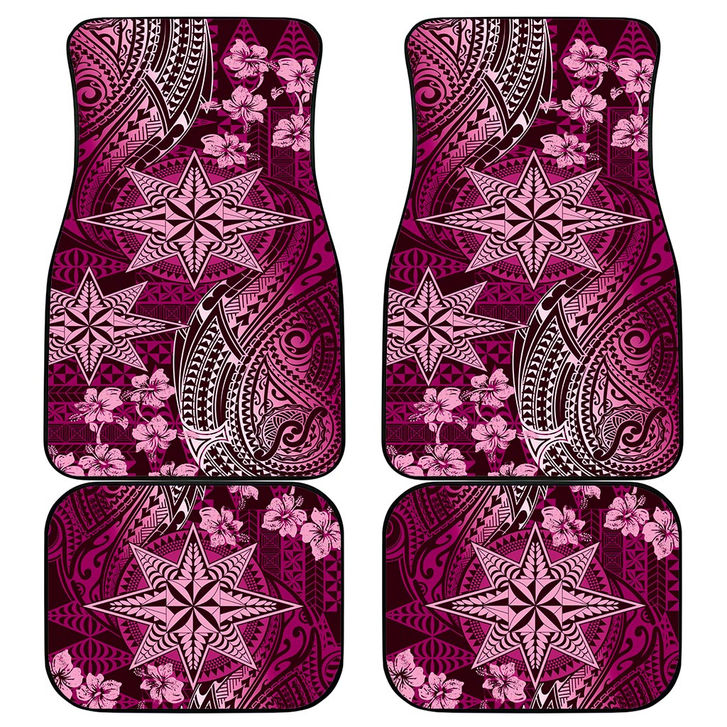 Vintage Tonga Tribal Ngatu Pattern Car Mats With Pacific Floral Pink Art LT9 - Polynesian Pride