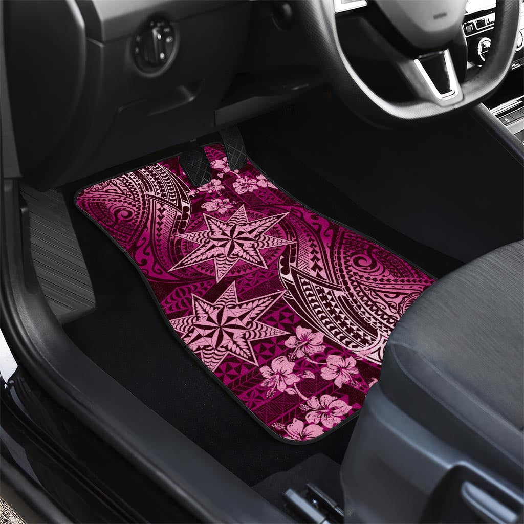 Vintage Tonga Tribal Ngatu Pattern Car Mats With Pacific Floral Pink Art LT9 - Polynesian Pride