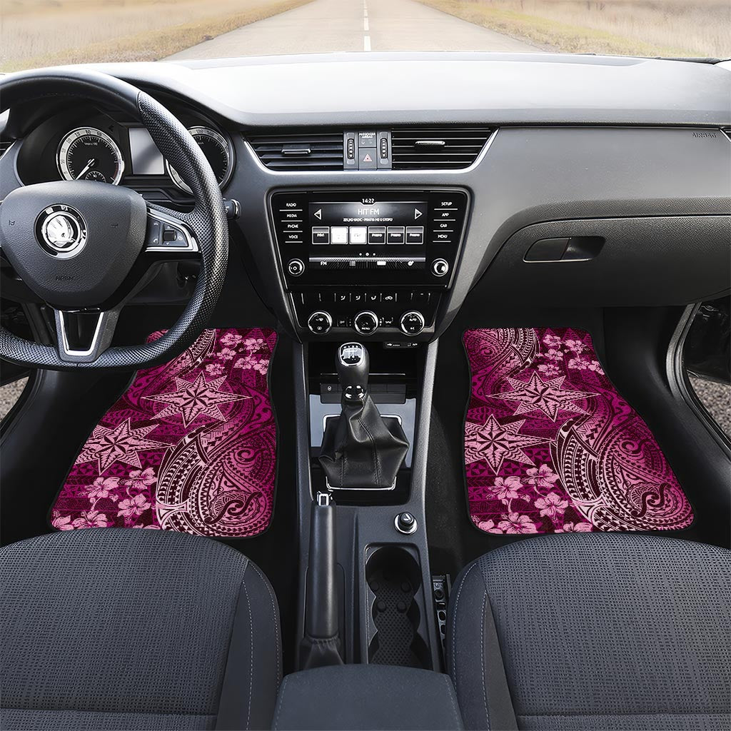 Vintage Tonga Tribal Ngatu Pattern Car Mats With Pacific Floral Pink Art LT9 Set 2pcs - Front Pink - Polynesian Pride
