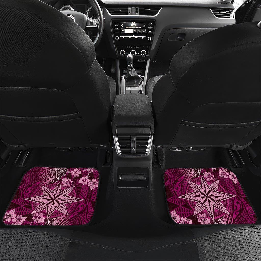 Vintage Tonga Tribal Ngatu Pattern Car Mats With Pacific Floral Pink Art LT9 Set 2pcs - Back Pink - Polynesian Pride
