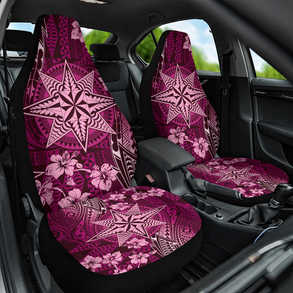 Vintage Tonga Tribal Ngatu Pattern Car Seat Cover With Pacific Floral Pink Art