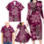 Vintage Tonga Tribal Ngatu Pattern Family Matching Long Sleeve Bodycon Dress and Hawaiian Shirt With Pacific Floral Pink Art