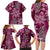 Vintage Tonga Tribal Ngatu Pattern Family Matching Long Sleeve Bodycon Dress and Hawaiian Shirt With Pacific Floral Pink Art