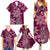 Vintage Tonga Tribal Ngatu Pattern Family Matching Summer Maxi Dress and Hawaiian Shirt With Pacific Floral Pink Art