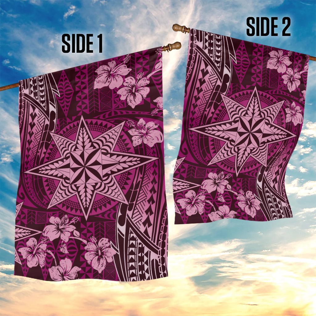 Vintage Tonga Tribal Ngatu Pattern Garden Flag With Pacific Floral Pink Art LT9 - Polynesian Pride