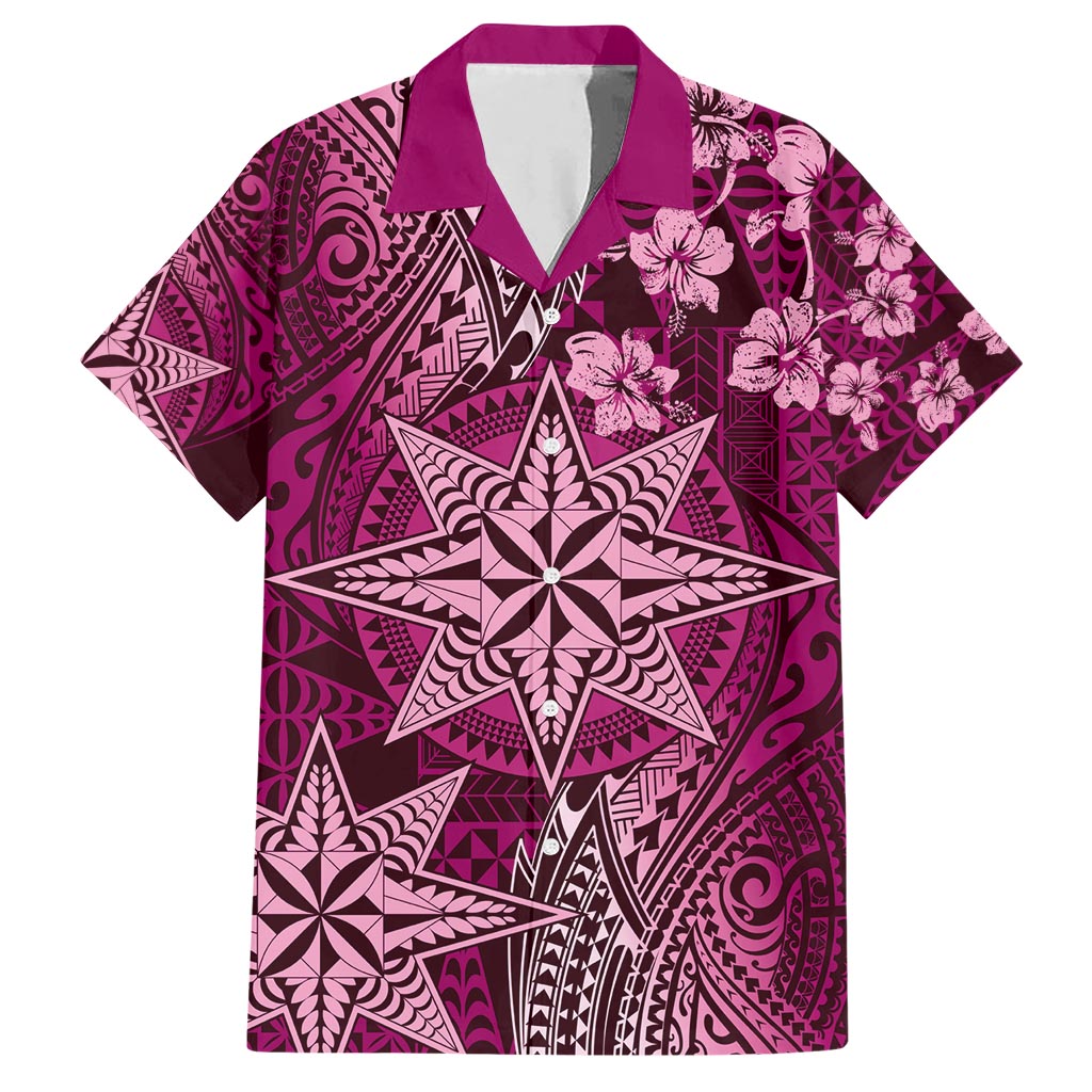 Vintage Tonga Tribal Ngatu Pattern Hawaiian Shirt With Pacific Floral Pink Art LT9 Pink - Polynesian Pride