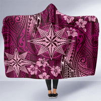 Vintage Tonga Tribal Ngatu Pattern Hooded Blanket With Pacific Floral Pink Art LT9 - Polynesian Pride