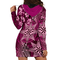 Vintage Tonga Tribal Ngatu Pattern Hoodie Dress With Pacific Floral Pink Art LT9 - Polynesian Pride