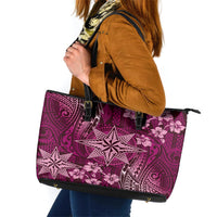 Vintage Tonga Tribal Ngatu Pattern Leather Tote Bag With Pacific Floral Pink Art LT9 Pink - Polynesian Pride